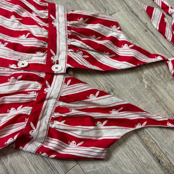 Playboy halter tank top striped white red buttons pin up girl rabbit heads RARE - Picture 2 of 11
